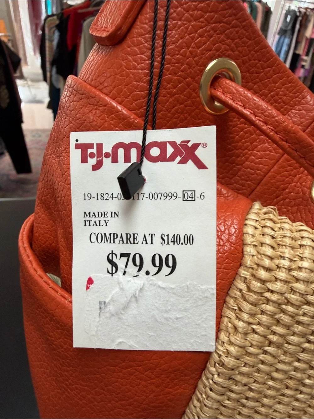 Textured Straw-Front Hobo Bag in Orange